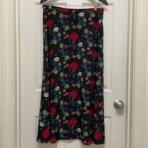 Emily Rose Maxi Skirt Black Colorful Floral Print Lightweight Boho Cottage Small